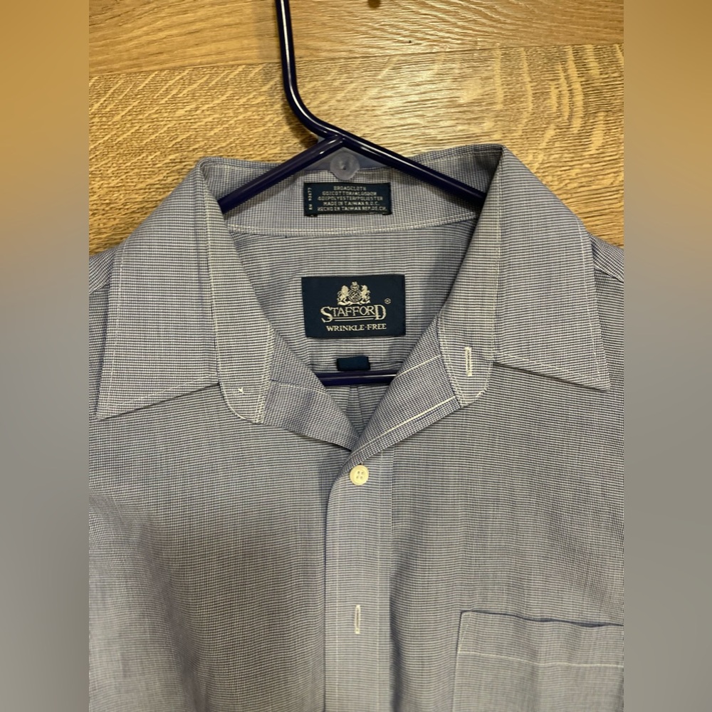 Strafford wrinkle free blue tiny check button down, 16 inch neck
